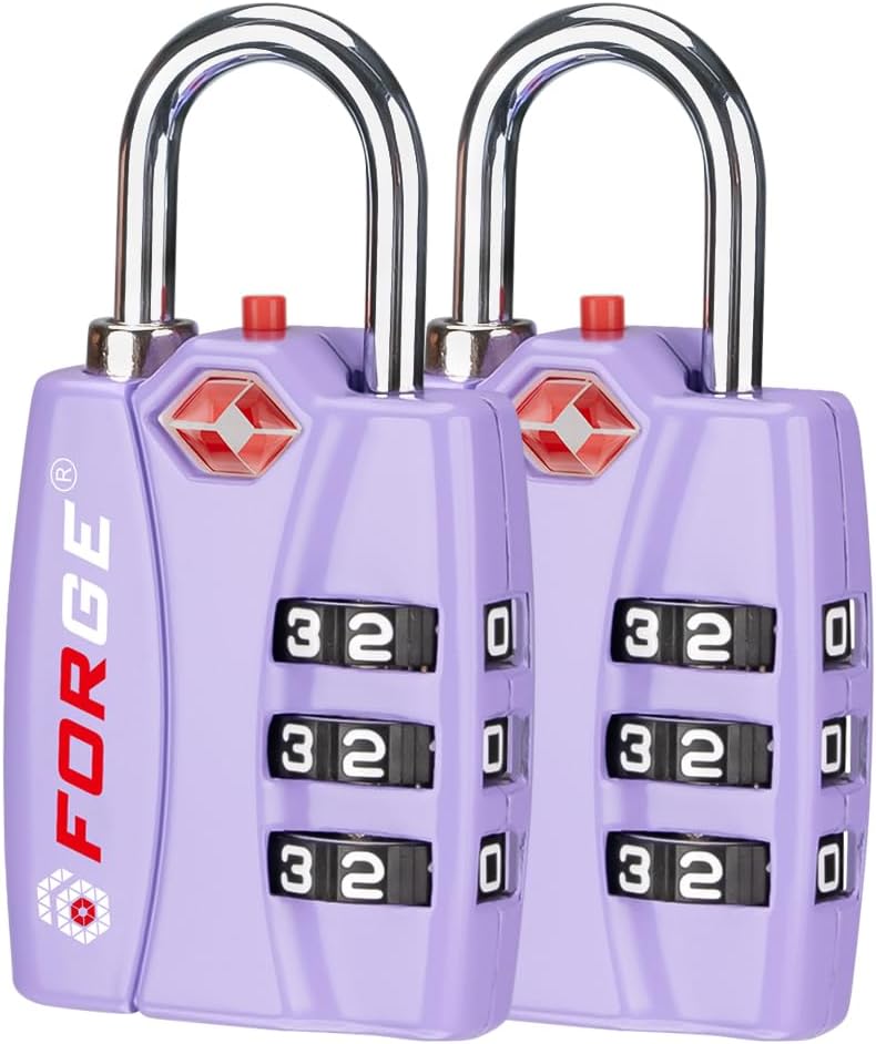 Forge Luggage Locks TSA Approved 2 Pack Purple, Small Combination Lock with Zinc Alloy Body, Open Alert, Easy Read Dials, for Travel Suitcase, Bag, Backpack, Lockers. - Image 1